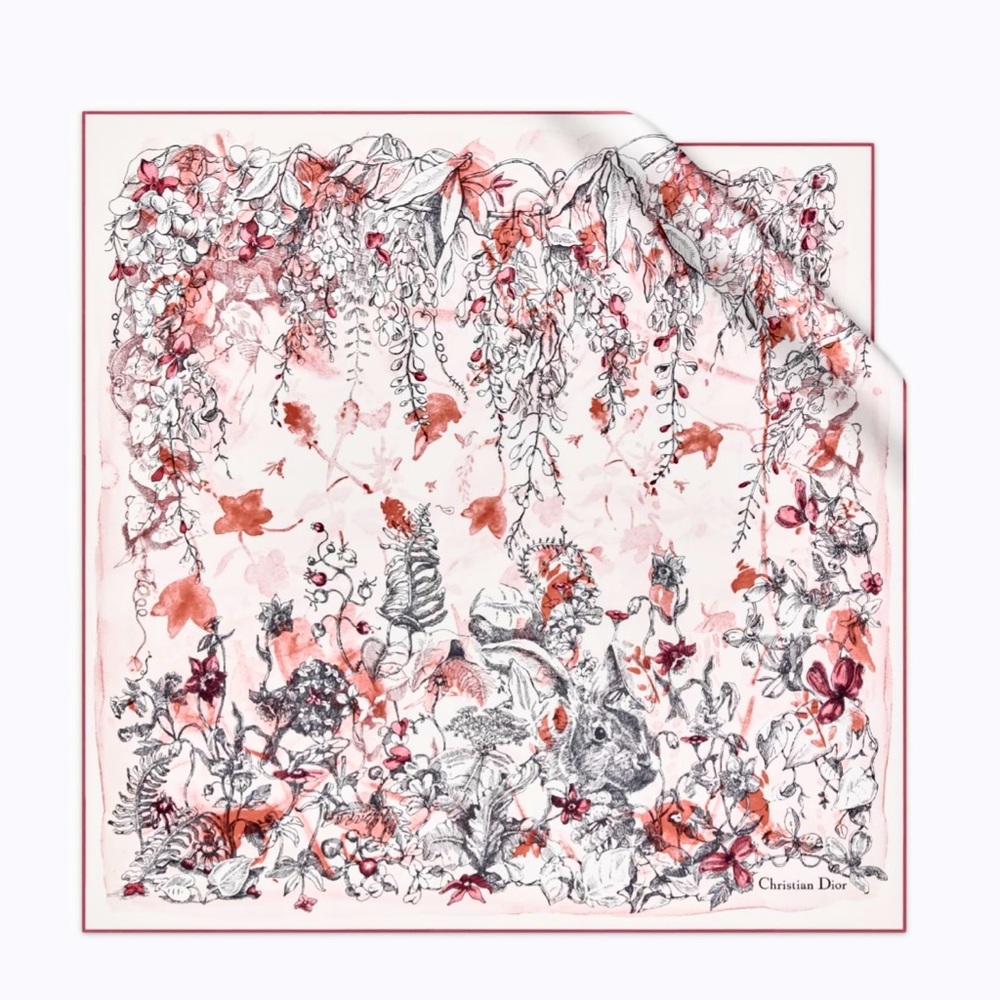 New Christian Dior 70cm square Silk Scarf. Rose des Vents Jardin Magique print🌺